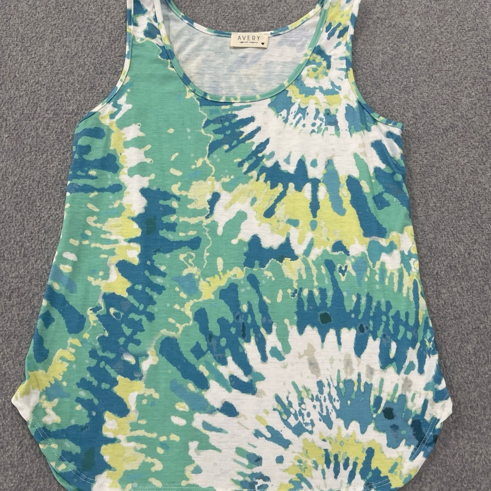 Avery Tie-Dye Scoop Neck Tank Top - Teal, Blue, White